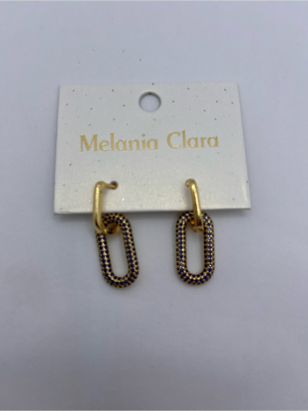 Melania Clara Gold Earrings with Blue Accent Chain Links